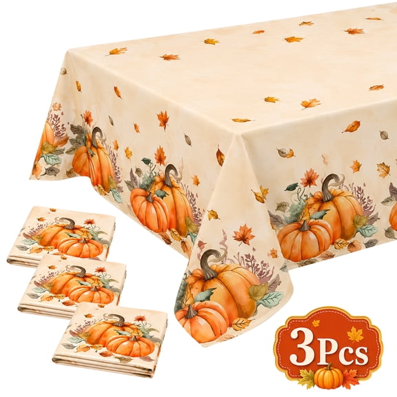 Fall Thanksgiving Tablecloth Decoration Fall Maple Pumpkin Disposable Vinyl Waterproof Table Covers for Fall Party Supplie 54 x 108 inch 3Pcs Design3