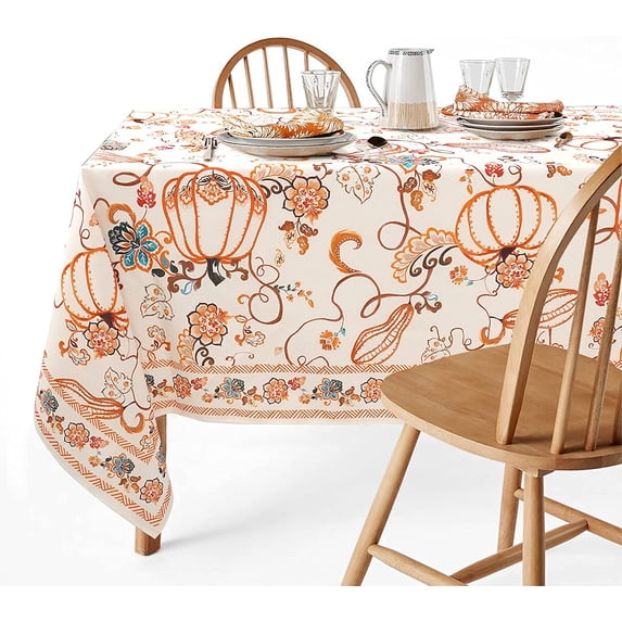 Fall Thanksgiving Tablecloth, Orange Brown Pumpkin Paisley Rectangle Table Cloths 60 x 84 for Harvest Festival Decor,Perfect for Kitchen Dinner, Restaurant,Outdoor Holiday Picnic Table Cover