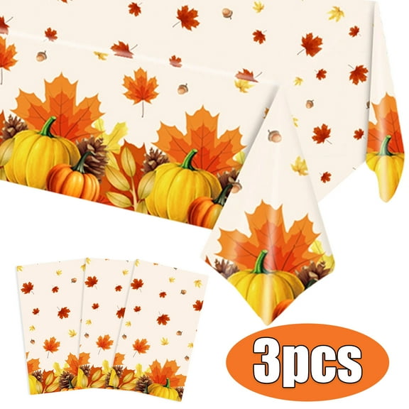 Fall Thanksgiving Tablecloth Party Decoration Autumn Maple Pumpkin Decor Disposable Vinyl Waterproof Table Covers for Fall Party Supplie 54 x 108 inch 3Pcs Design 6