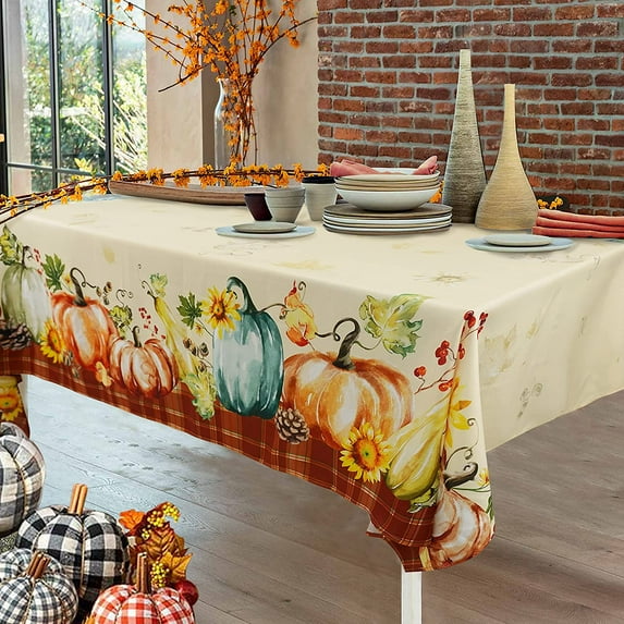 Fall Thanksgiving Tablecloth Pumpkin, Buffalo Plaid Thanksgiving Table Cloth 60 x 84 for Farmhouse Decor,Perfect for Kitchen Dinner, Restaurant ,Outdoor Holiday Picnic Table Cover