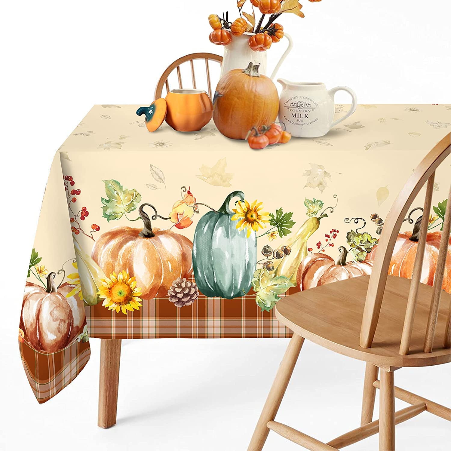 Fall Thanksgiving Tablecloth Pumpkin, Buffalo Plaid Thanksgiving Table ...