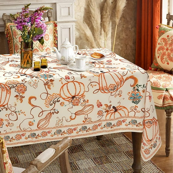 Fall Thanksgiving Tablecloth,Pumpkin Paisley Orange Brown Thanksgiving Table Cloths 60 x 120 for Harvest Festival Decor,Perfect for Kitchen Dinner, Restaurant ,Outdoor Holiday Picnic Table Cover