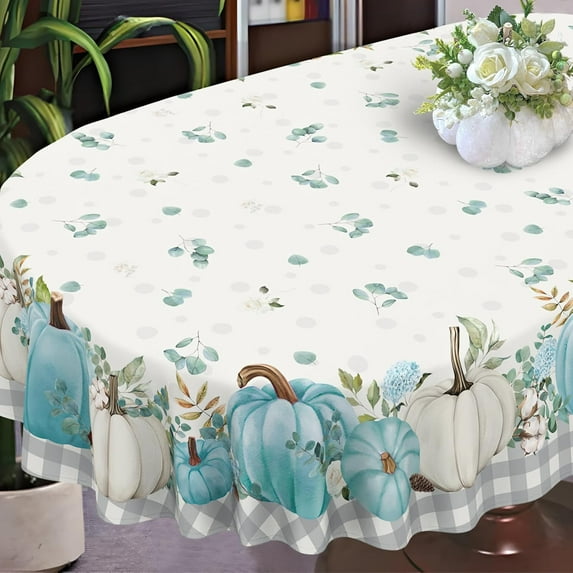 Fall Thanksgiving Tablecloth Pumpkin Table Cloth for Autumn Harvest Dining Room Decor-60 * 84" Oval