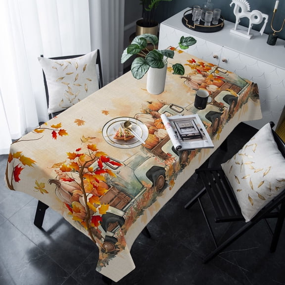 Fall Thanksgiving Tablecloth Rectangle Table Cloth 60x120 , Waterproof Tablecloth Outdoor Table Cloth, Autumn Pumpkin Truck Maple Leaf Rustic Washable Table Cover for Kitchen Dining Party