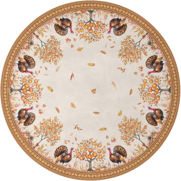 Fall Thanksgiving Tablecloth Round 60 Inch, Turkey Pumpkin Harvest Tablecloth Round Thanksgiving Table Cloth Cover for Dinner Kitchen Party Decorations