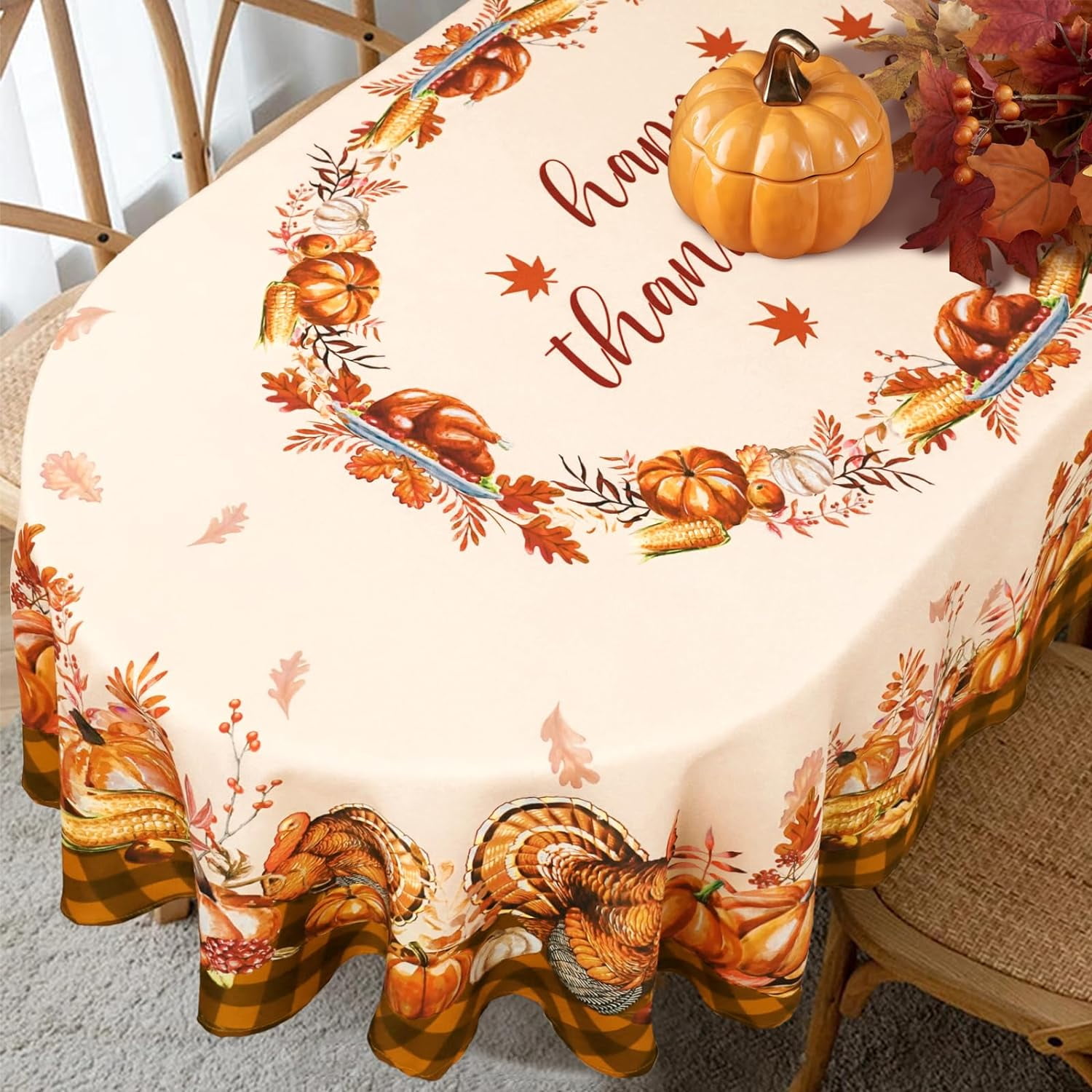 Fall Thanksgiving Tablecloth for Round,Oval,Rectangle Tables,Waterproof