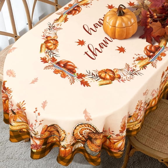 Fall Thanksgiving Tablecloth for Round,Oval,Rectangle Tables,Waterproof Fall Table Cloths for Dining Room Indoor Outdoor Table Cover - 54x72 Inch