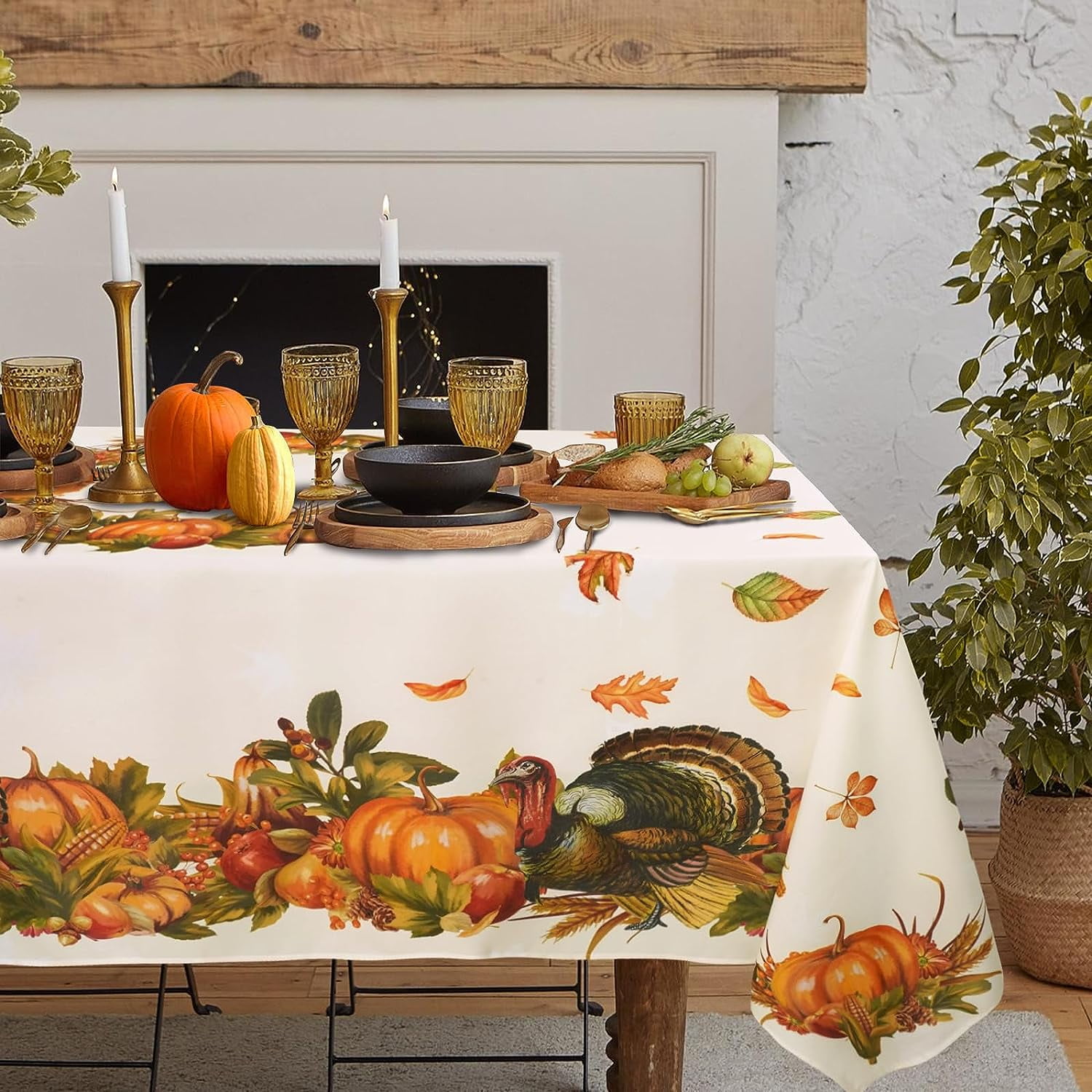 Fall Thanksgiving Tablecloth for Round,Oval,Rectangle Tables,Waterproof