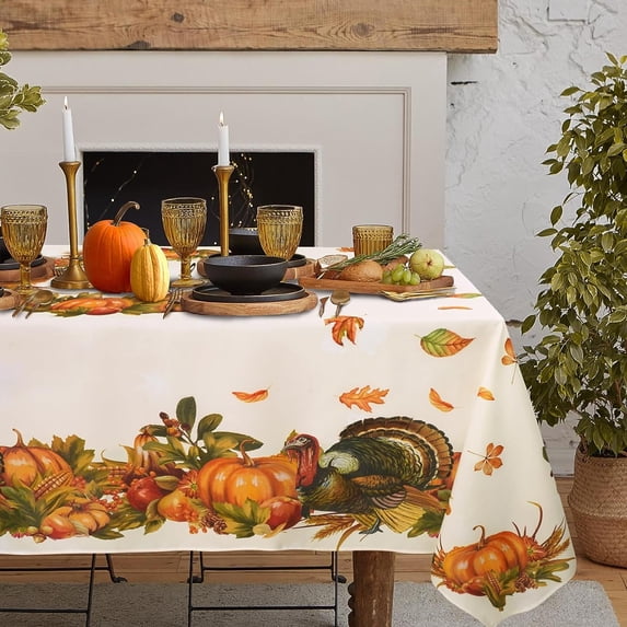 Fall Thanksgiving Tablecloth for Round,Oval,Rectangle Tables,Waterproof Fall Table Cloths for Dining Room Indoor Outdoor Table Cover - 60x102 Inch