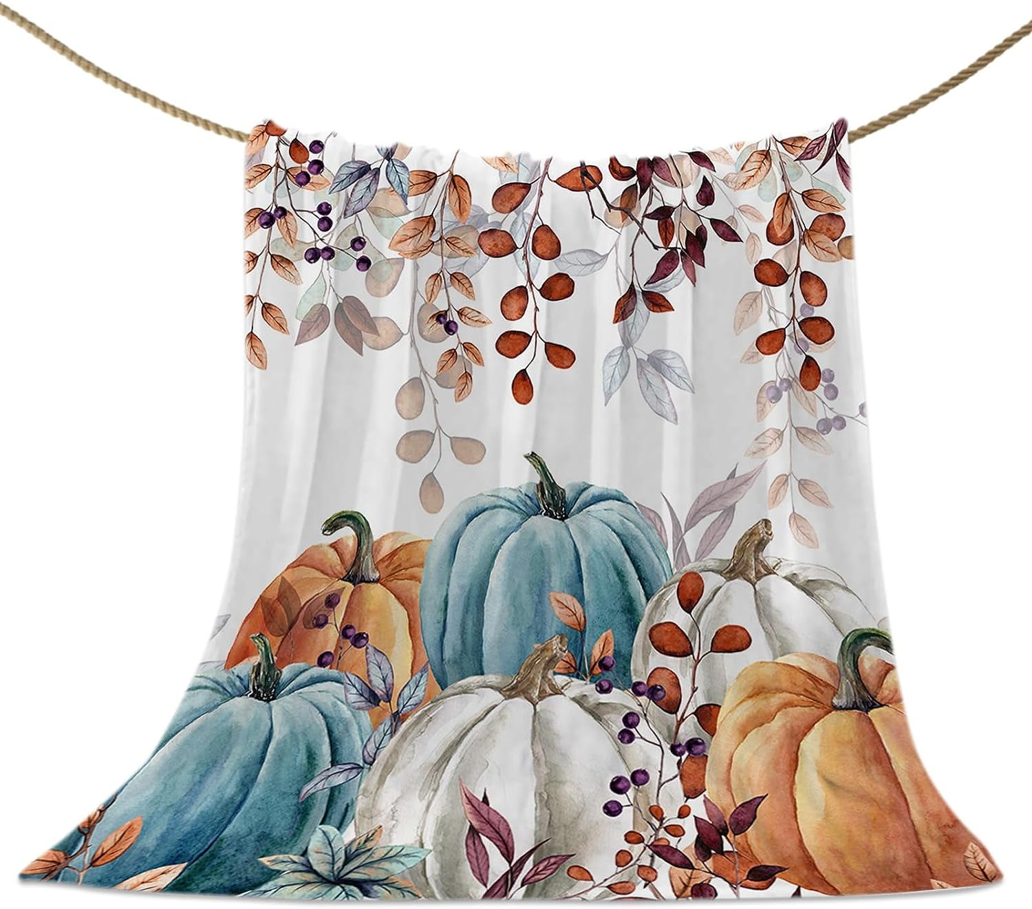 Fall Thanksgiving Throw Blankets, Watercolor Autumn Pumpkins Terracotta