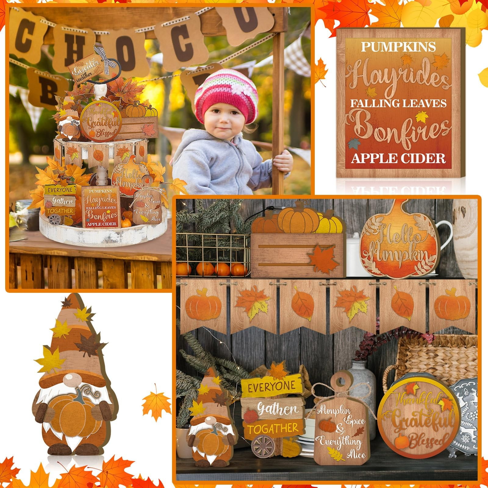 Fall Thanksgiving Tiered Tray Decor Set, Wood Sign Rustic Farmhouse ...