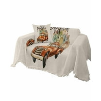 Fall Thanksgiving Truck Sofa Couch Covers for Dog,Washable Sectional Couch Slipcovers for Loveseat with Tassels,Retro Blue Green Autumn Pumpkins Non Slip Sofa Throw Cover Blanket Large 71''x102''