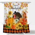 thumbnail image 1 of Fall Thanksgiving Turkey Pumpkin Shower Curtain Autumn Sunflower Maple Leaf Fall Rustic Orange Floral Holiday Harvest Fallen Leaves Berry Flower Plants Farmhouse Bath Curtain with Hook, 1 of 3