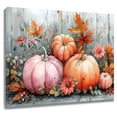 thumbnail image 1 of Fall Thanksgiving Wall Art Decor Pink Orange Pumpkin Maple Leaves Floral on Rural Wood Boards Canvas Wall Art Autumn Thanksgiving Wall Art Framed for Bedroom Living Room Easy to Hang,16x12 Inches, 1 of 5