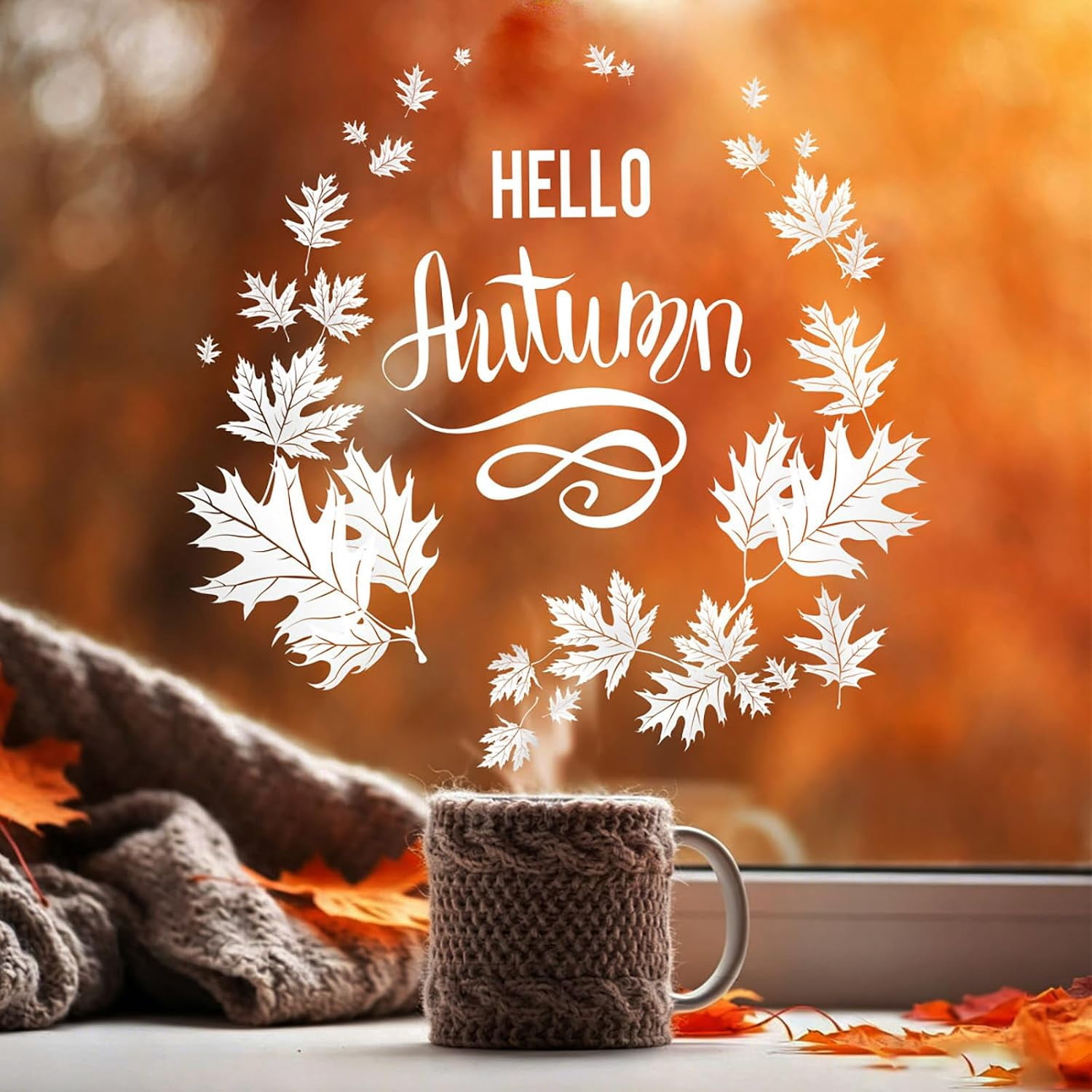 Fall Thanksgiving Window Cling, White Maple Wreath, 1 Sheet | Hello ...