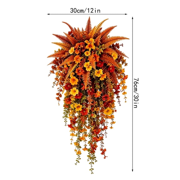 Fall and Thanksgiving Wreath Door 12 x 30 Inch Thanksgiving Decor, Complete Hanging Basket Set with Morning Glories for Front Door Entryway, Ready to Hang for Indoor Outdoor Fall Harvest