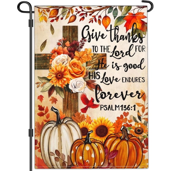 Fall Thanksgiving Yard Garden Flags for Outside 1218 Inch Double Sided 3Ply Polyester Autumn Give Thanks Fall Thanksgiving Pumpkin Garden Flag Outdoor House Decorations