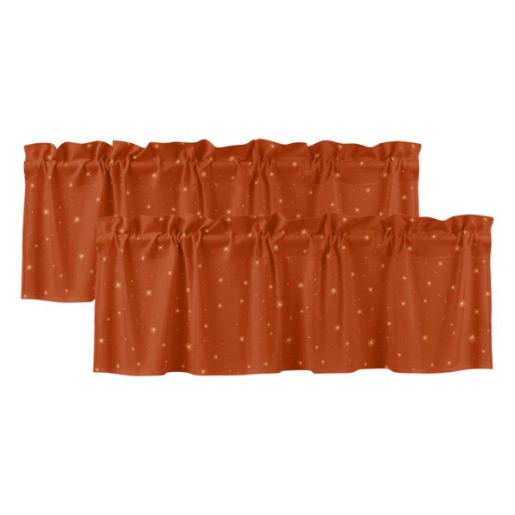 Fall Theme 2 Panels Kitchen Valance, Dark Red Stars Shining Sparkles Thanksgiving Curtains Valances for Small Windows Rod Pocket Window Treatments for Living Room Bedroom 42" W x 12" L