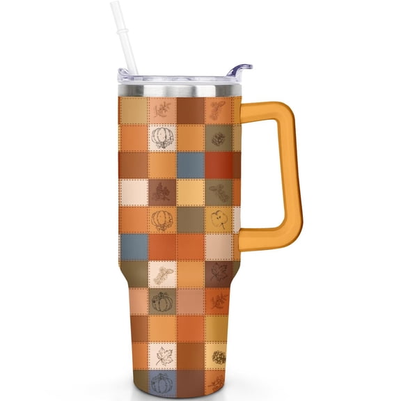 Fall Theme 40oz Tumbler with Handle Straw 40 oz Fall Tumbler LeakProof Lid Double Insulated Mug Gifts for Fall Men Women Travel Must Haves