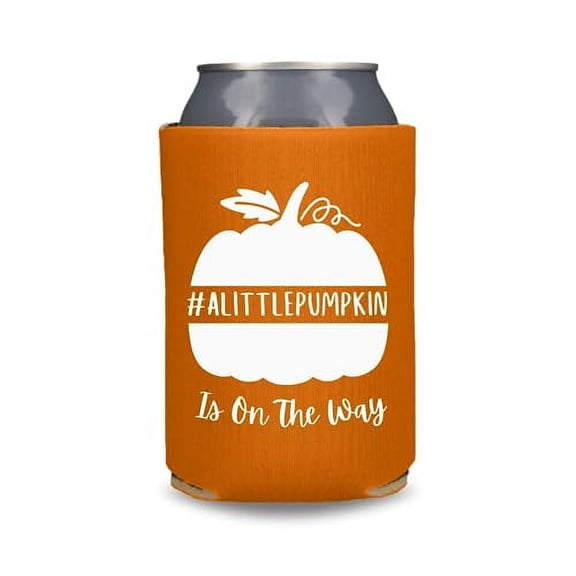 Fall Theme Baby Shower Can Coolers, A Little Pumpkin Is On The Way, Baby Announcement Party Gift Coolie, Fall Beer Hugger (Burnt Orange)