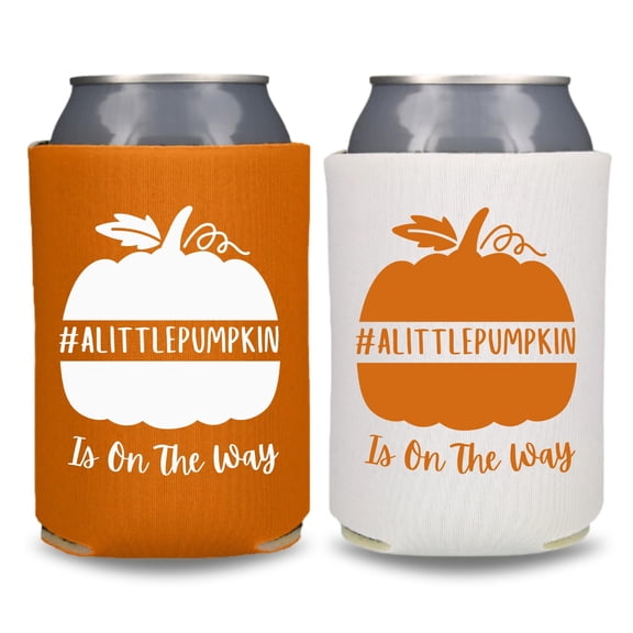 Fall Theme Baby Shower Can Coolers, A Little Pumpkin Is On The Way, Baby Announcement Party Gift Coolie, Fall Beer Hugger (2Pack (1 White, 1 Burnt Orange))