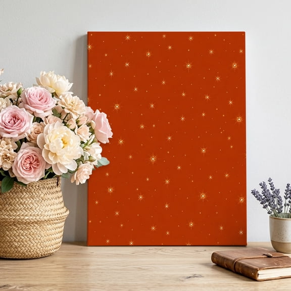 Fall Theme Canvas Wall Art for Living Room, Dark Red Stars Shining Sparkles Thanksgiving Poster Print Painting for Bedroom Office Home Decoration Wall Pictures Prepare To Hang 12"x16"