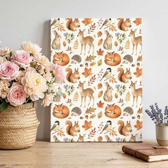 Fall Theme Canvas Wall Art for Living Room, Squirrel Rabbit Deer Fox Maple Leaf Thanksgiving Poster Print Painting for Bedroom Office Home Decoration Wall Pictures Prepare To Hang 24"x36"