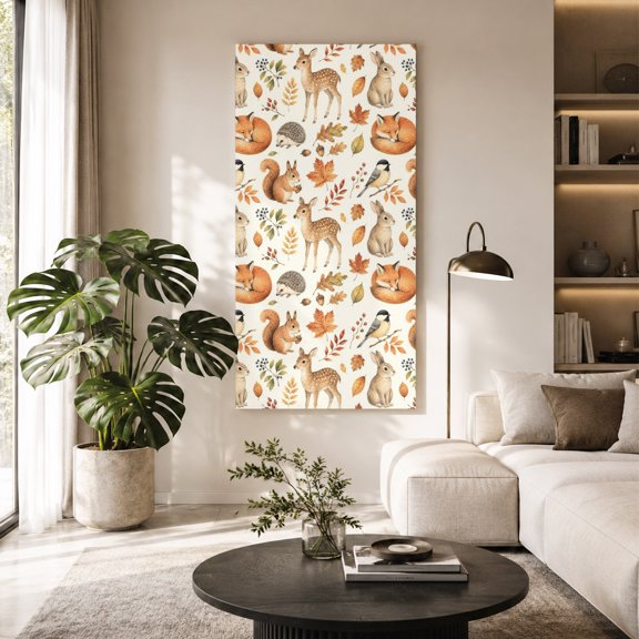 Fall Theme Canvas Wall Art for Living Room, Squirrel Rabbit Deer Fox Maple Leaf Thanksgiving Poster Print Painting for Bedroom Office Home Decoration Wall Pictures Prepare To Hang 20"x40"