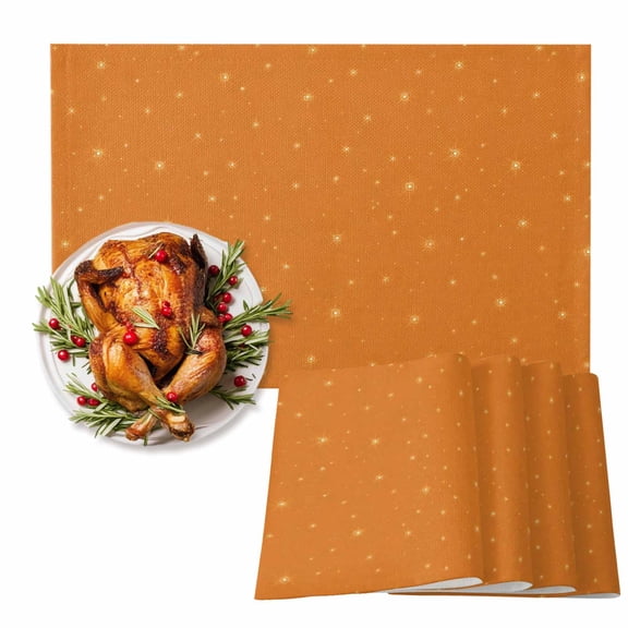 Fall Theme Cotton Linen Placemats Set of 1, Orange Stars Shining Sparkles Sky Thanksgiving Washable Table Place Mats Heat Insulating Placemat for Dining Room Kitchen Daily Use 13 x 19 Inch