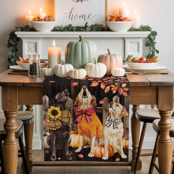 Fall Theme Cotton Linen Table Runner, Washable Table Runners for Kitchen, Dining Room, Holiday, Home Party Table Decor, 13x36 Inches