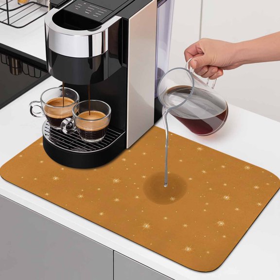 Fall Theme Dish Drying Mats for Kitchen Counter, Burnt Orange Stars Shining Sparkles Thanksgiving Absorbent Coffee Bar Mat with Non-slip Rubber Backed Quick Drying Dish Rack Pad 16"x18"