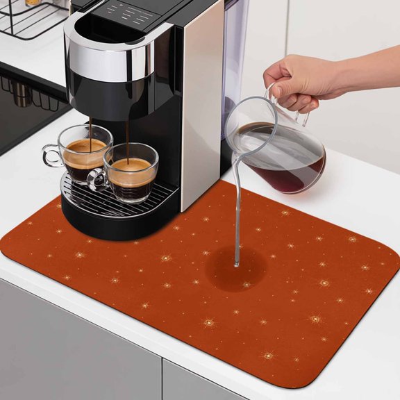 Fall Theme Dish Drying Mats for Kitchen Counter, Dark Red Stars Shining Sparkles Thanksgiving Absorbent Coffee Bar Mat with Non-slip Rubber Backed Quick Drying Dish Rack Pad 16"x24"