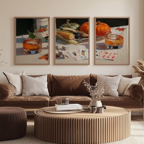Fall Theme Party Print, Autumn Wall Art, Set 3 Stretched Canvas 12x18