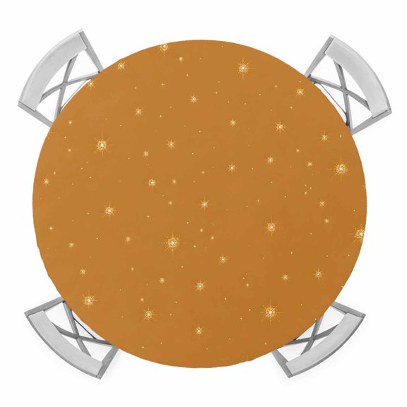 Fall Theme Round Table Cover, Burnt Orange Stars Shining Sparkles Thanksgiving Waterproof Fitted Tablecloths for 36"-44" Tables, Washable Picnic Table Cover for Camping Dining Indoor Outdoor