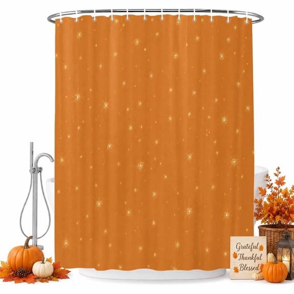 Fall Theme Shower Curtain for Bathroom, Orange Stars Shining Sparkles Sky Thanksgiving Waterproof Cloth Fabric Bathroom Accessories Set with 9 Rust Proof Plastic Hooks, 36"x72"