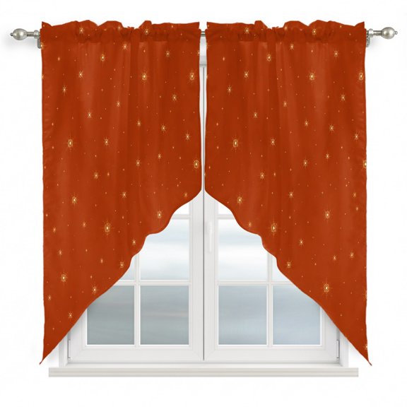 Fall Theme Swag Curtain Valance for Windows, Dark Red Stars Shining Sparkles Thanksgiving Window Treatments Short Swag Topper for Kitchen Windows Bathroom Bedroom, 36"x63"