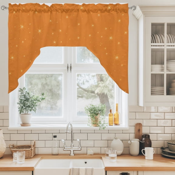 Fall Theme Swag Valance for Windows, Orange Stars Shining Sparkles Sky Thanksgiving Swag Curtains Valances for Small Window Treatment Rod Pocket for Kitchen Bathroom 1 Panel 56x36in