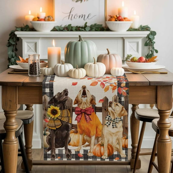 Fall Theme Table Runner, Autumn Thanksgiving Kitchen Dining Table Decoration for Home Party Decor 13x90 Inches
