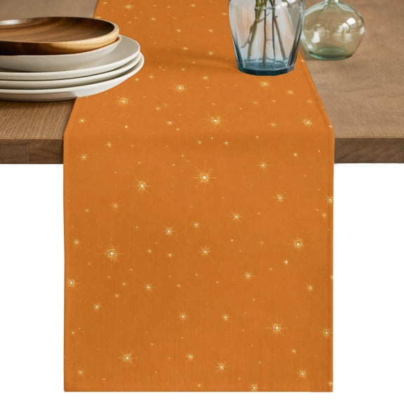Fall Theme Table Runner, Orange Stars Shining Sparkles Sky Thanksgiving Cotton Linen Table Cloth, Tablerunner for Kitchen Dining Party Wedding Home Decor 13x36 Inch