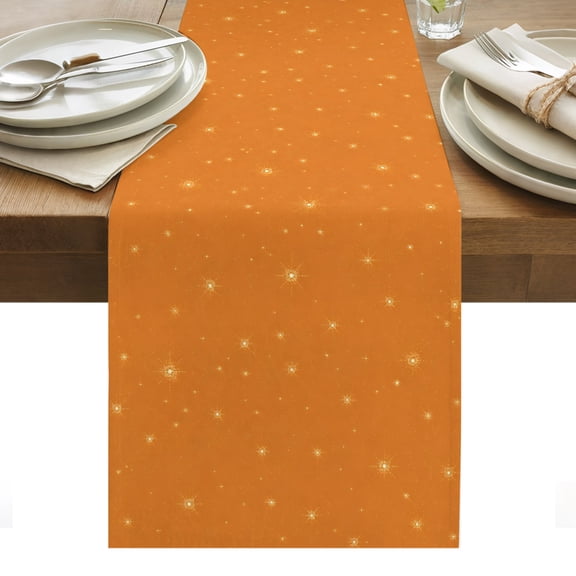 Fall Theme Table Runner, Orange Stars Shining Sparkles Sky Thanksgiving Washable Kitchen Table Runners Dress Scarves for Dining Table Decorations Party/Restaurant/Indoor Outdoor Use, 13x36in