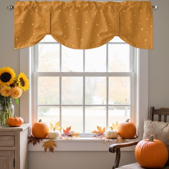 Fall Theme Tie Up Valance for Windows, Burnt Orange Stars Shining Sparkles Thanksgiving Adjustable Rod Pocket Tie Up Valance Curtains Window Treatment for Kitchen Bathroom Bedroom 42 X 12 Inch