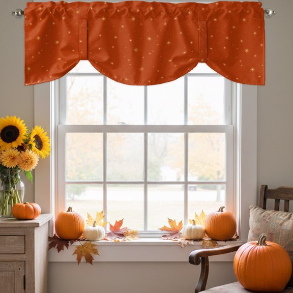 Fall Theme Tie Up Valance for Windows, Dark Red Stars Shining Sparkles Thanksgiving Adjustable Rod Pocket Tie Up Valance Curtains Window Treatment for Kitchen Bathroom Bedroom 42 X 12 Inch
