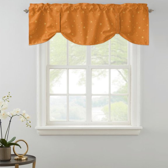 Fall Theme Tie Up Valances Curtain, Orange Stars Shining Sparkles Sky Thanksgiving Kitchen Valances for Windows Decor, Rod Pocket Short Curtains Set for Bedroom/Bathroom, 42"x12"