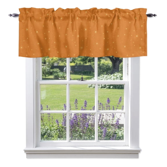Fall Theme Valances for Windows Orange Stars Shining Sparkles Sky Thanksgiving Rod Pocket Light Filtering Short Window Treatments Curtains for Kitchen Bathroom Bedroom, 1 Panel, 42 x 12 Inch