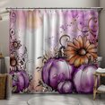Fall Themed Bathroom Decor Shower Curtain Purple Pumpkins & Flowers