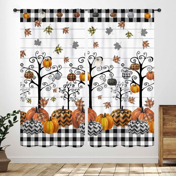 Fall Themed Curtains,Autumn Tree Leaves Halloween Pumpkin Curtains for Bedroom,Farmhouse Thanksgiving Kids Teenagers Halloween Party Living Room Kitchen Bathroom Window Treatments Drapes,42X84 Inch