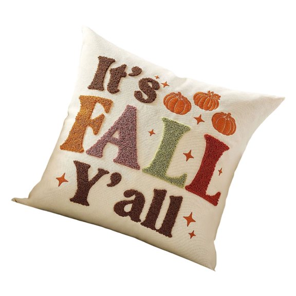 Fall Themed Embroidered Cushion Cover With Autumn Leaf Pumpkin Pattern Polyester Fabric Decorative Accent Pillow Case