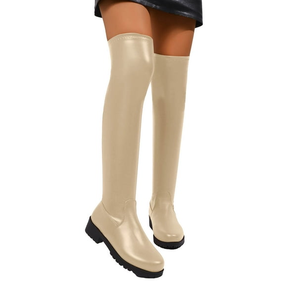 Fall Thigh High Boots for Women Fashion Slim Fit Leather Low Heel Winter over The Knee Long Tall Dress Boots