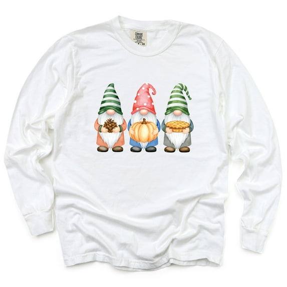 Fall Three Gnomes - Women's Garment Dyed Long Sleeve Graphic T-Shirt