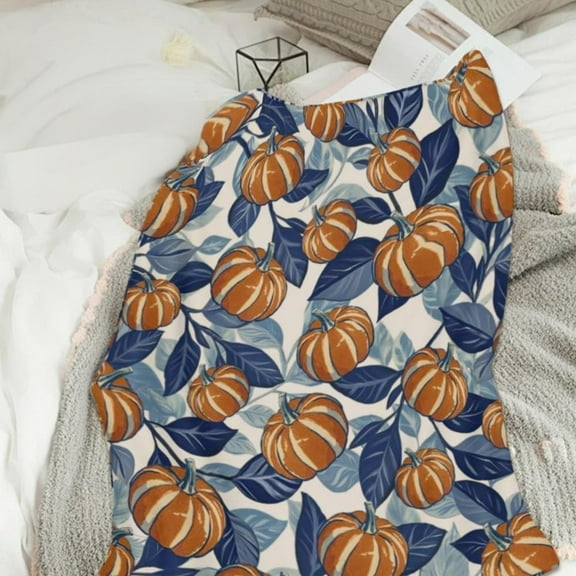 Fall Throw Blanket 27.5*39.4 Inch Burnt Orange Pumpkin Decorative Autumn Thanksgiving Day Themed Blanket Soft Lightweight Home Office Flannel Blankets for Couch Sofa Bed Living Room Decor
